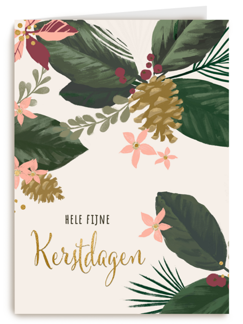 Kerstkaart fijne feestdagen kerstbloemen