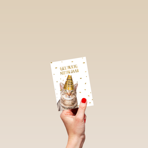 nieuwjaar kaart kat gelukkig nieuwjaar