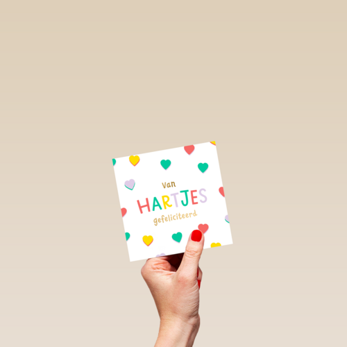 Felicitatiekaart van hartjes gefeliciteerd