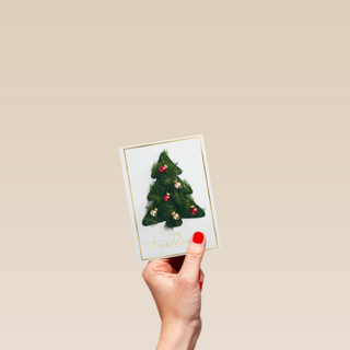 Kerstkaart klassiek wit met kerstboom