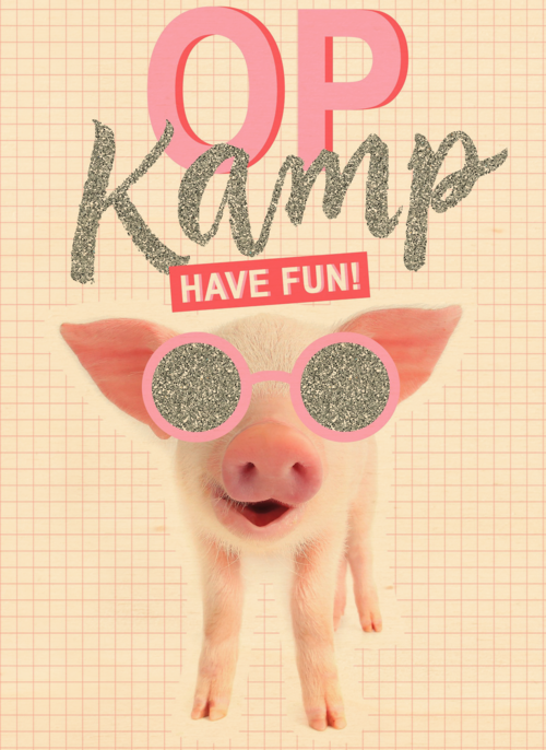 Op kamp kaart Biggetje met zonnebril have fun