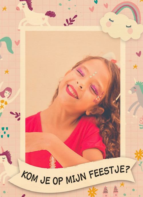 Houten Kaart Kinderfeest | Houten Kaart Hallmark | Kinderfeest | Een Uitnodiging Met Eenhoorns Zeemeerminnen En Regenbogen