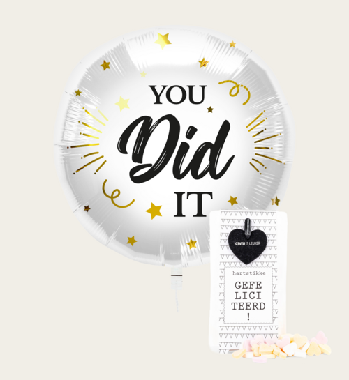 Ballon You Did It Met Brievenbus Snoep Hartjes Hartstikke Gefeliciteerd