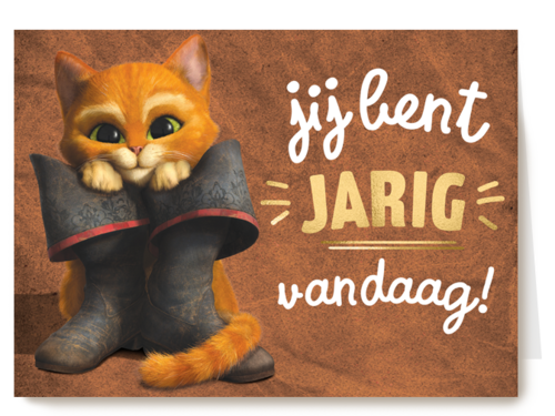 Puss in boots jij bent jarig kaart