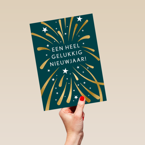een heel gelukkig nieuwjaar met gouen vuurwerk