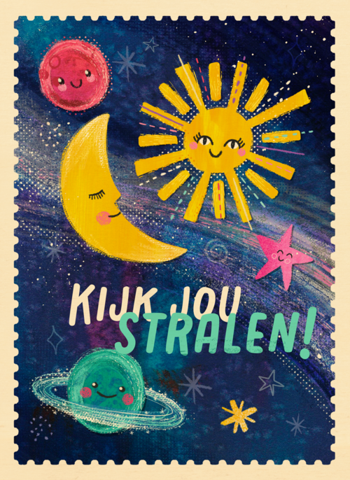 Houten kaart Vriendschap Liefde | Hallmark |  Houten kaart Hallmark | Vriendschap Liefde | Kinderpostzegels - Kijk jou eens stralen
