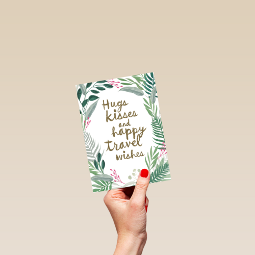 botanical kaart hugs kisses and happy travel wishes