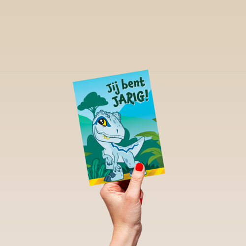 Blauwe dino verjaardagskaart