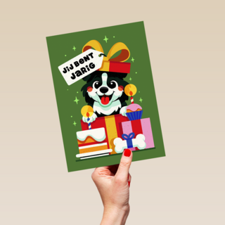 Verjaardag Hond Met Taart En Cadeau