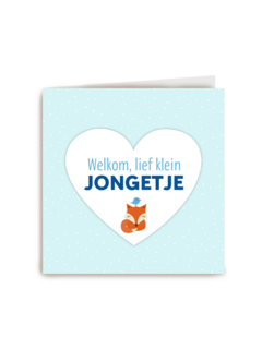 vos met vogel op hart op blauwe achtergrond